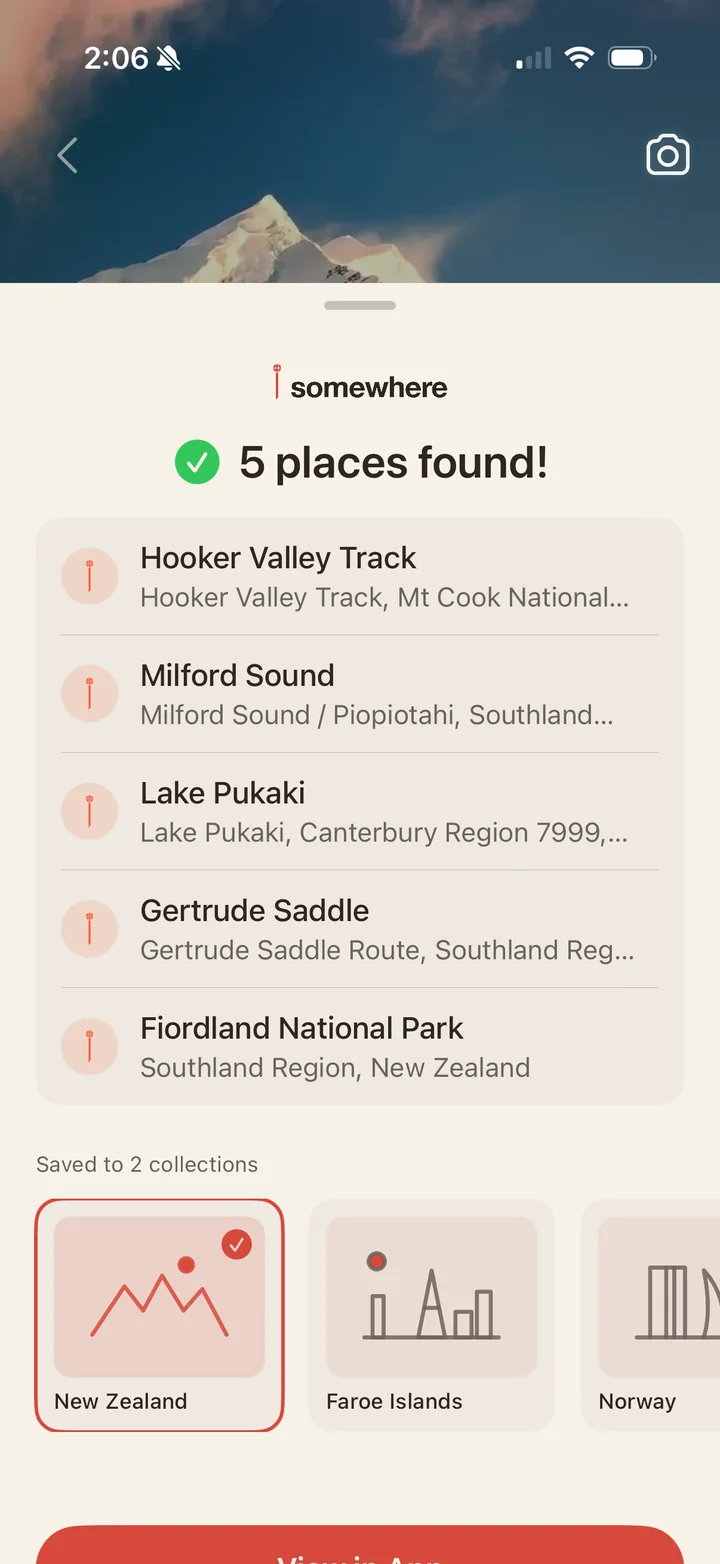 somewhere's results sheet: 5 places found in a New Zealand hiking post